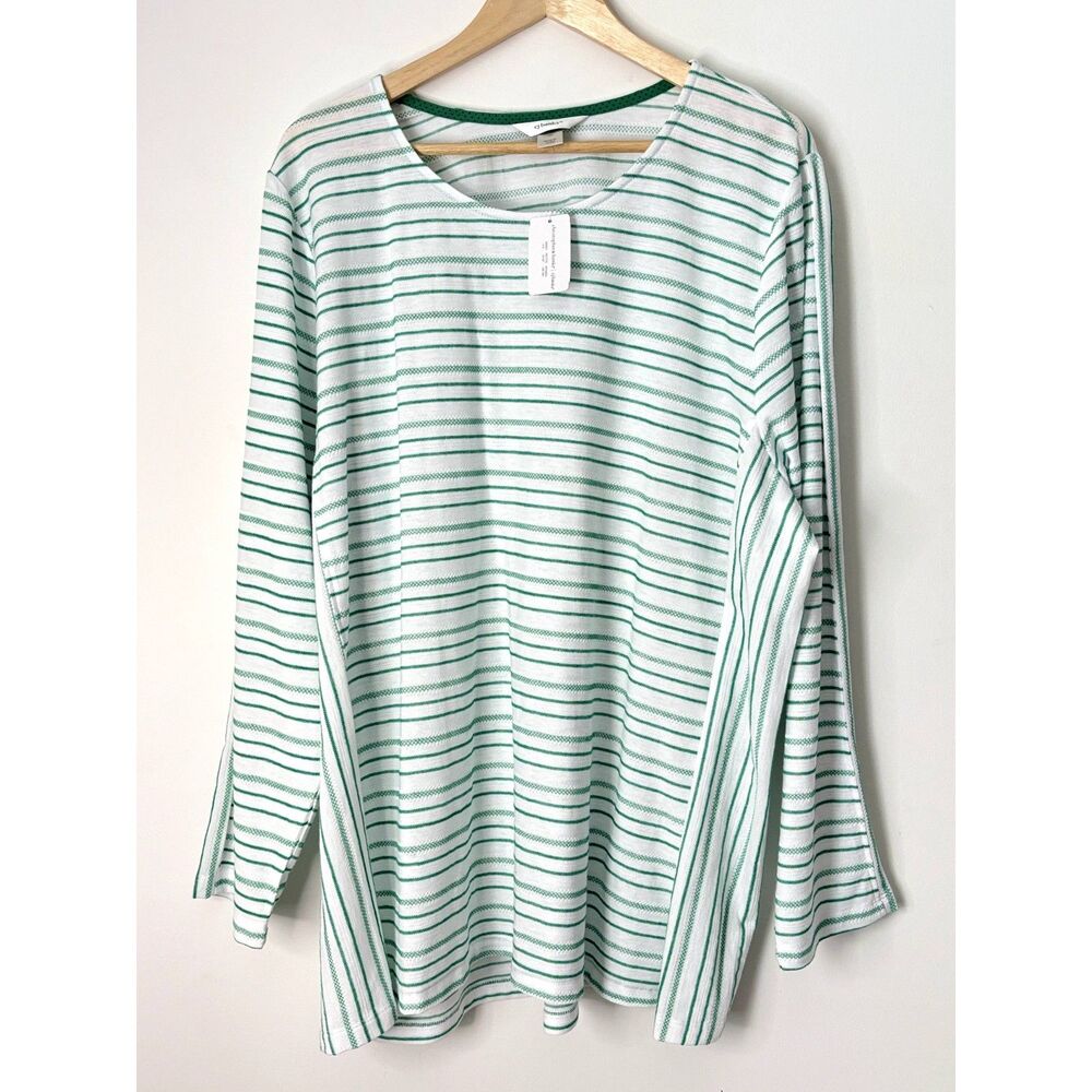 CJ Banks Women's Green White Stripes Crewneck Shirt Size 3XL New Neutral N58